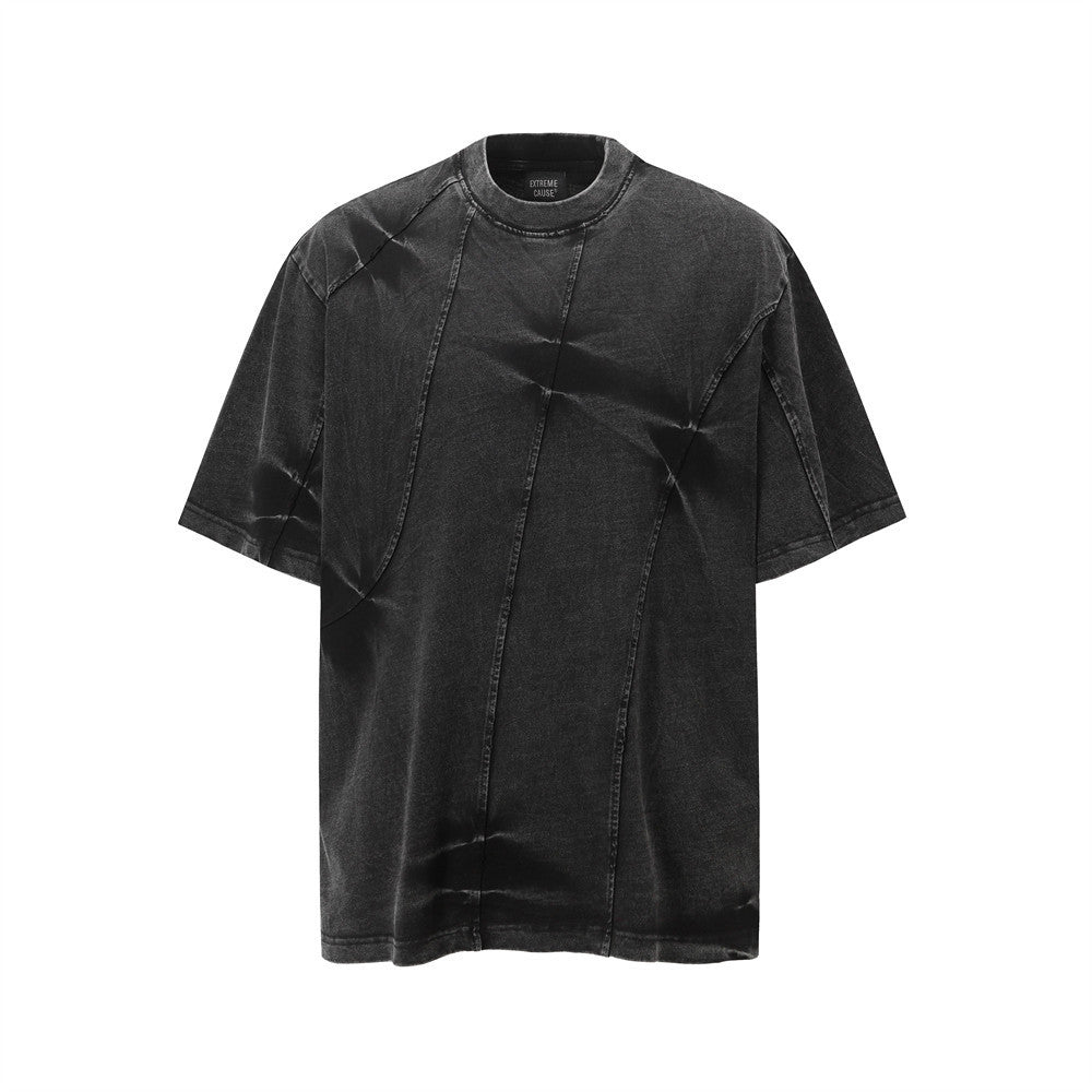 Spray-dyed Old Washed Short-sleeved T-shirt For Men