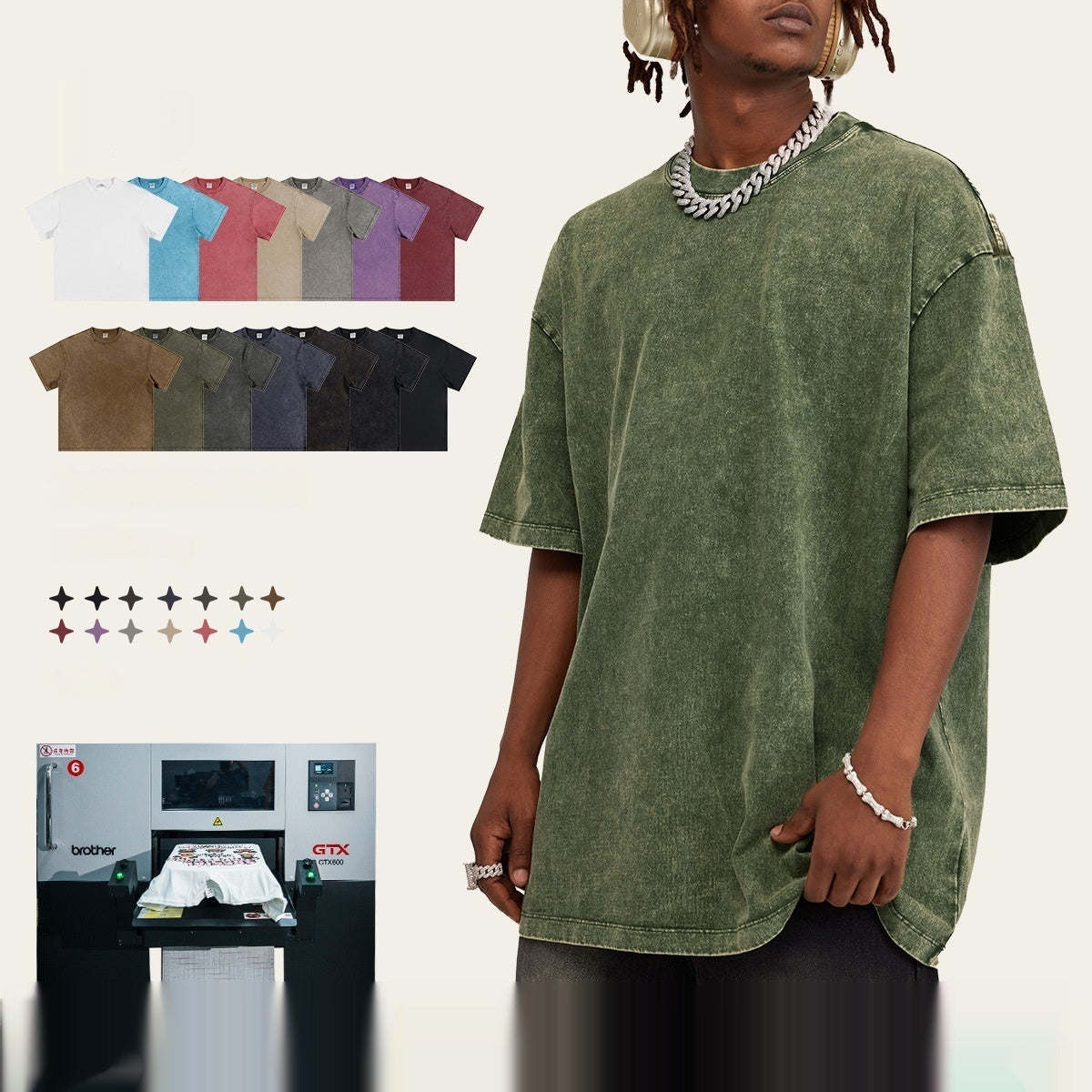 Washed-out Vintage Pure Cotton Loose Short Sleeve Male