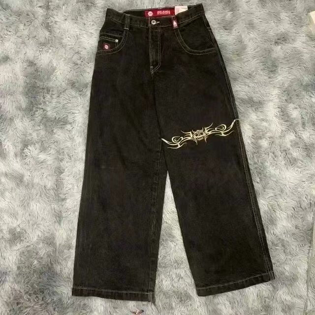 Printed Black Jeans American Retro Jazz