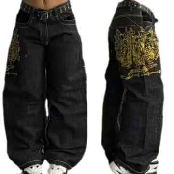 Printed Black Jeans American Retro Jazz