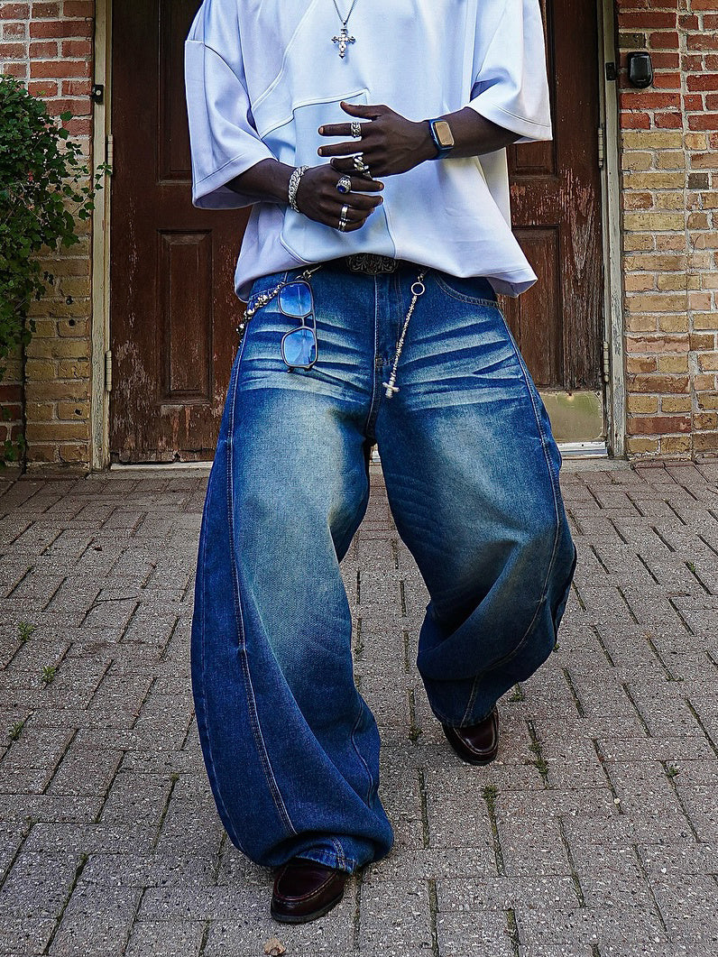 Vintage-washed Extra-wide Denim Jeans