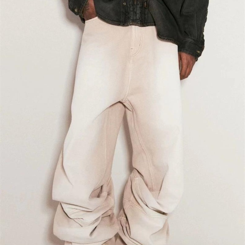 Washed Loose Wide Leg Profile Distressed Rendering Jeans