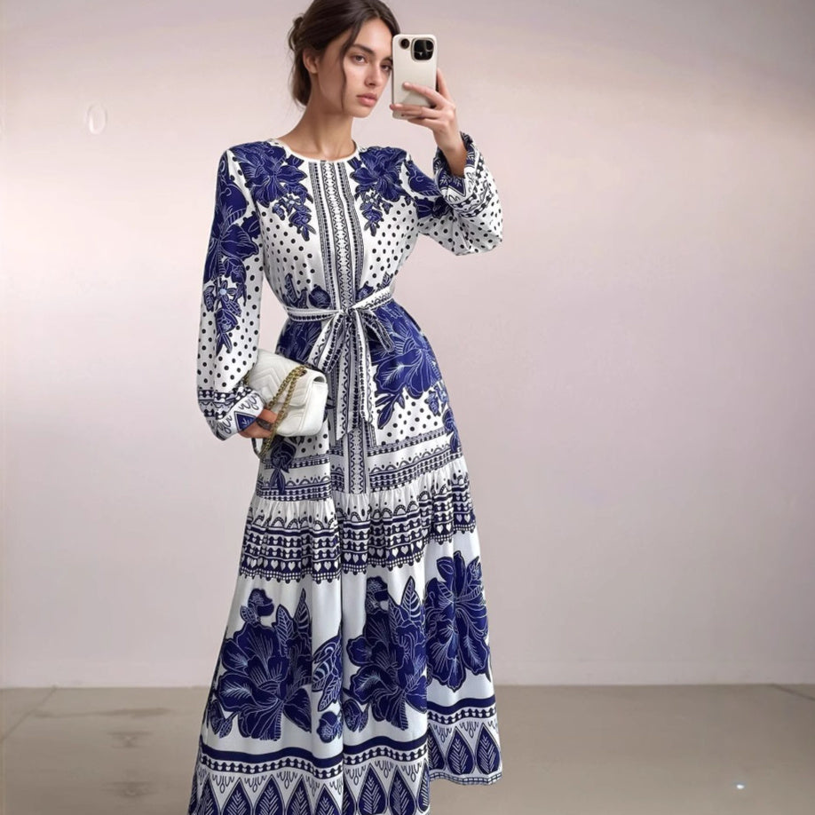 European And American Plus Size Women's Clothes New Printed Long Sleeve Dress