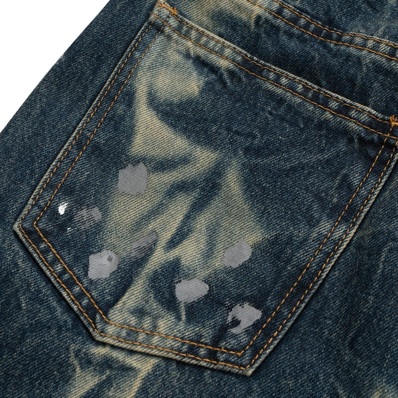 Old Splash-ink Blue Washed Straight-leg Trousers