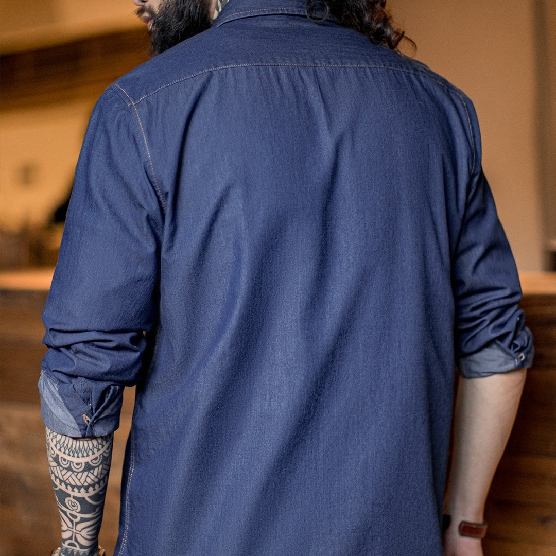 Men's American Retro Single Pocket Workwear Denim Shirt
