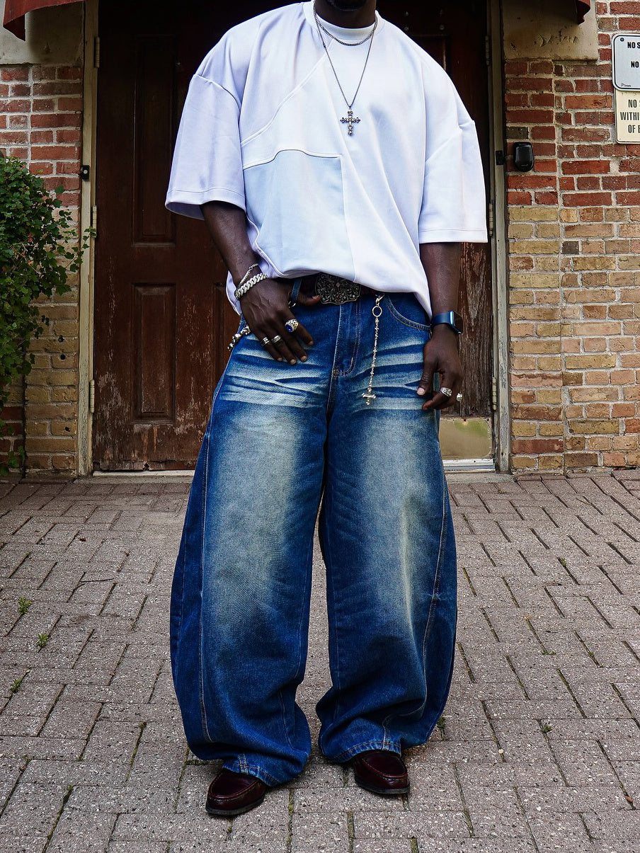 Vintage-washed Extra-wide Denim Jeans