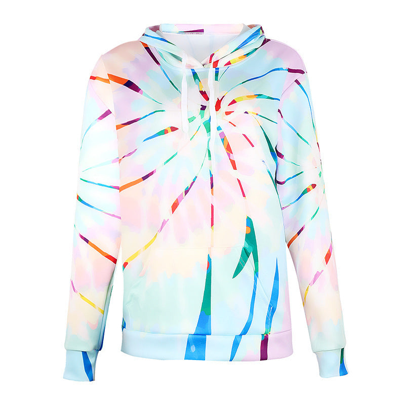 Women's Loose Tie-dyed Printed Hooded Long Sleeve Sweatshirt