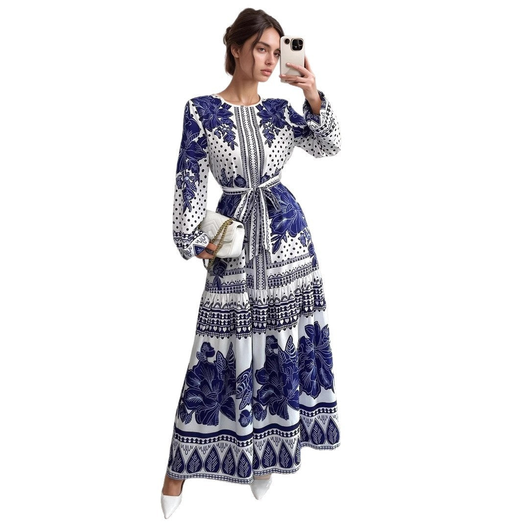 European And American Plus Size Women's Clothes New Printed Long Sleeve Dress