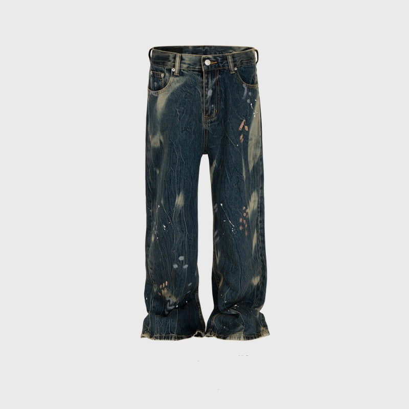Old Splash-ink Blue Washed Straight-leg Trousers