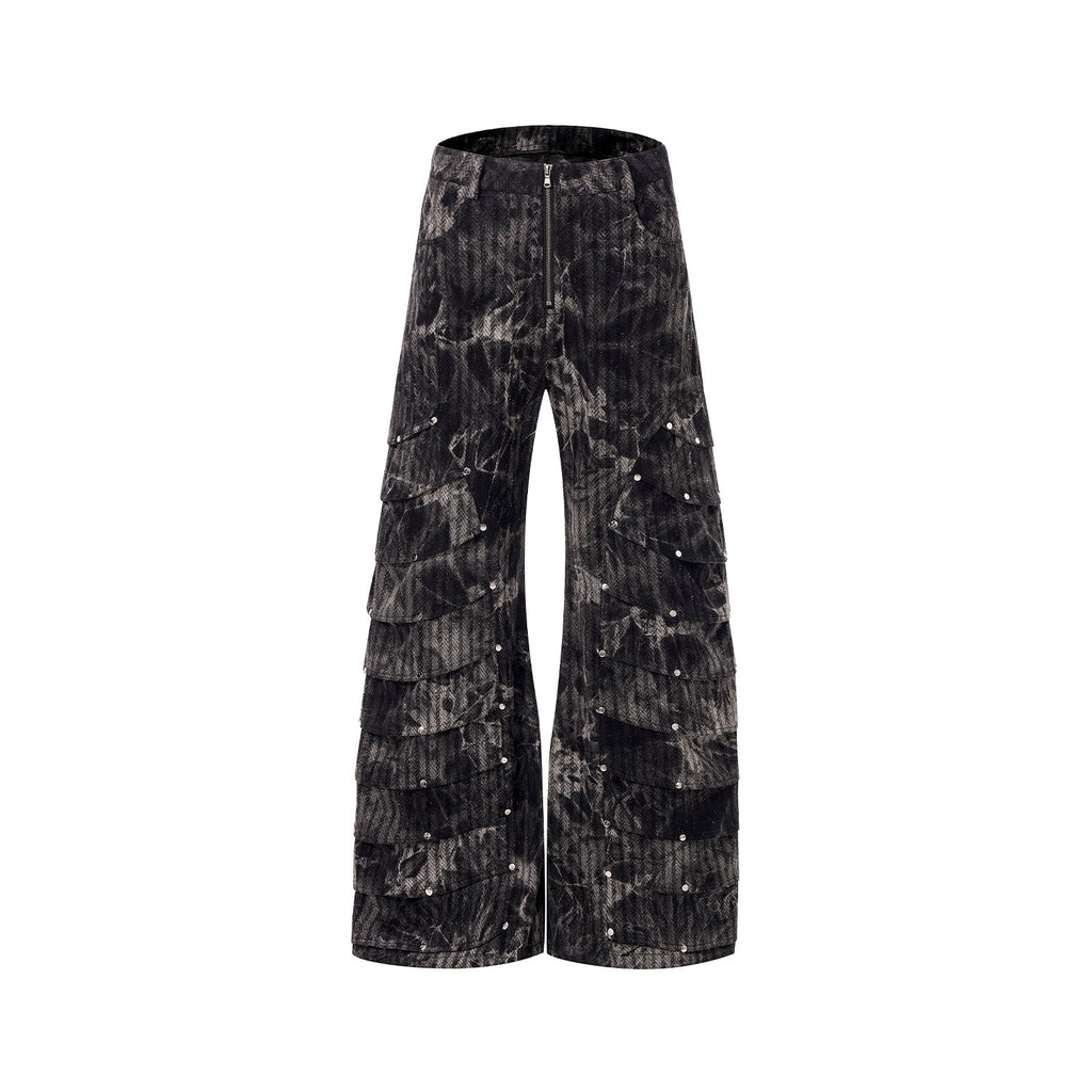 Deconstructed Rivet Machete Jeans Men's Retro Wide Leg Mop Pants