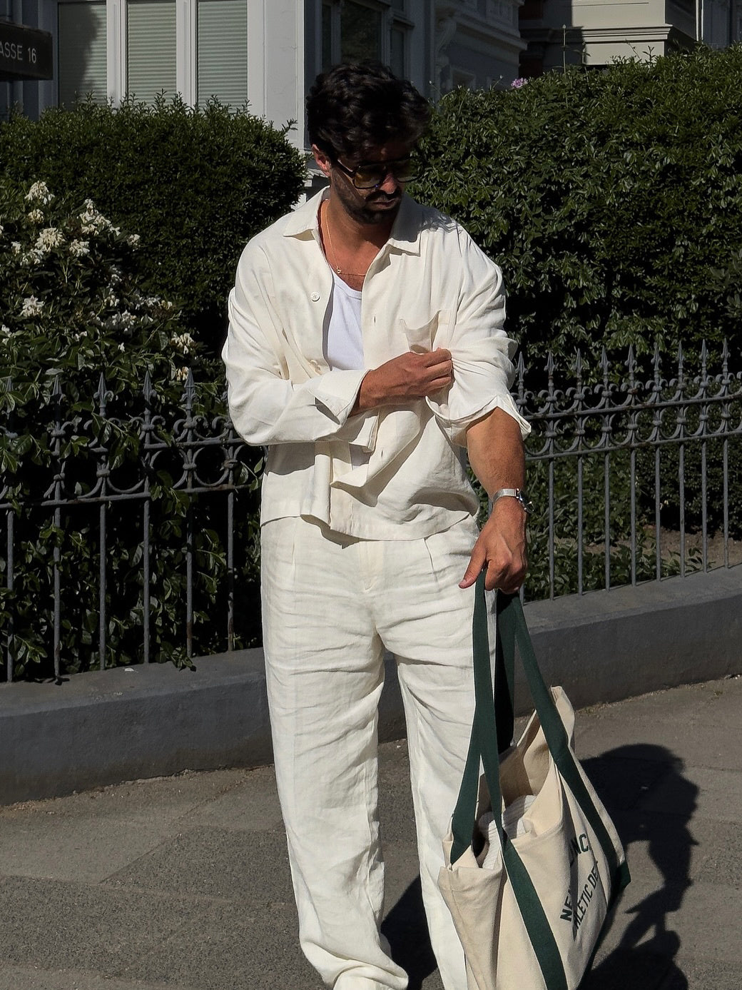 White Linen Shirt & Loose-fit Pants Set