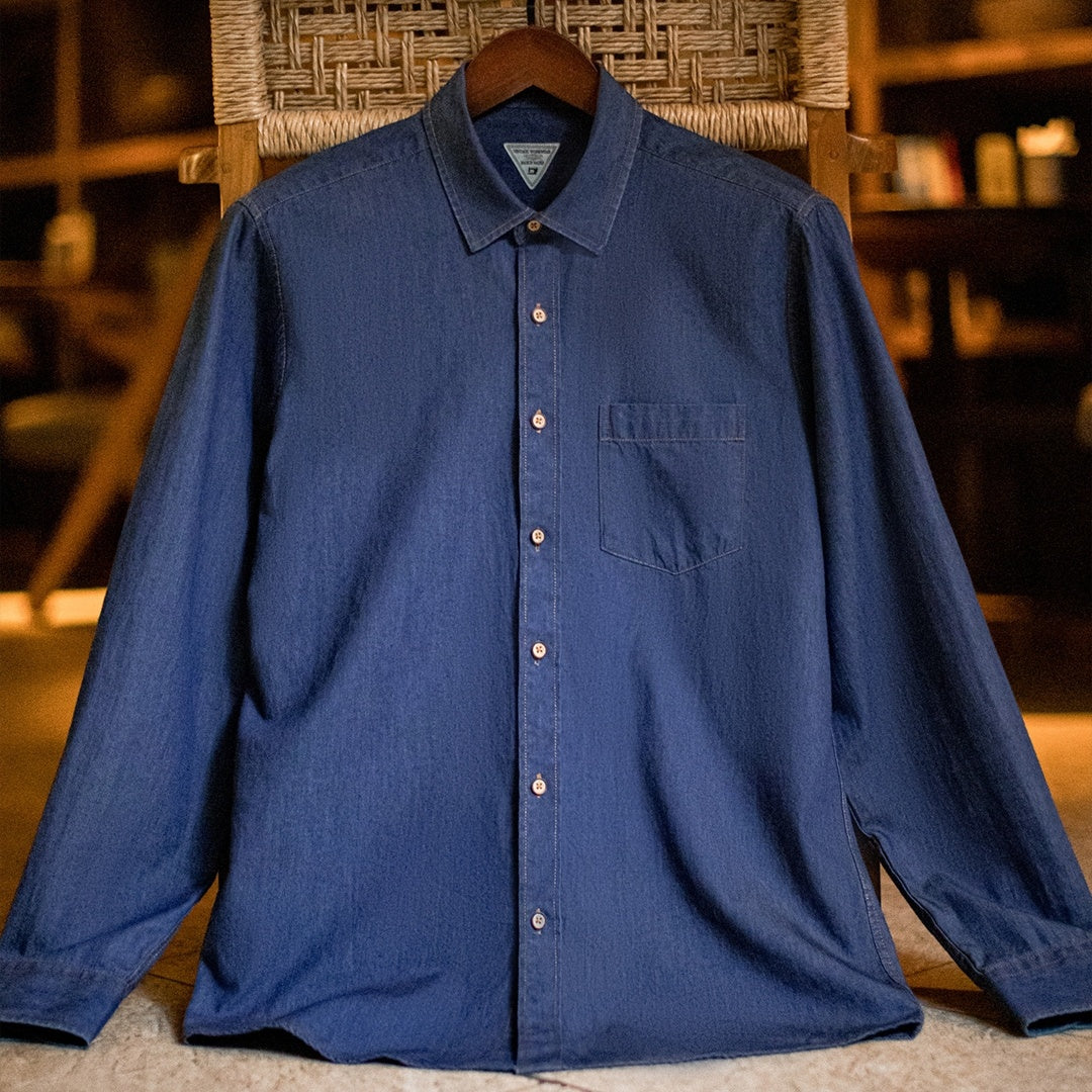 Men's American Retro Single Pocket Workwear Denim Shirt
