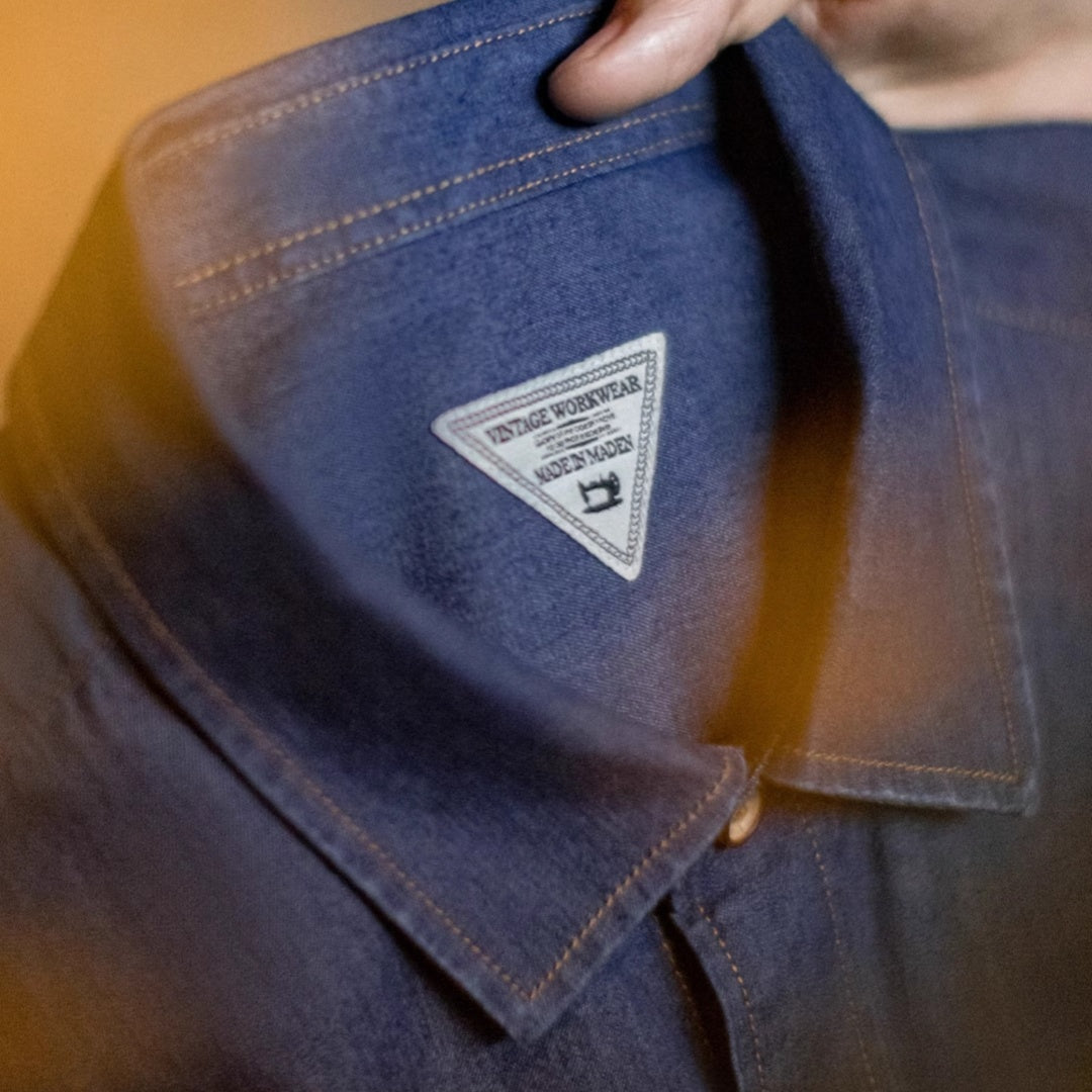 Men's American Retro Single Pocket Workwear Denim Shirt
