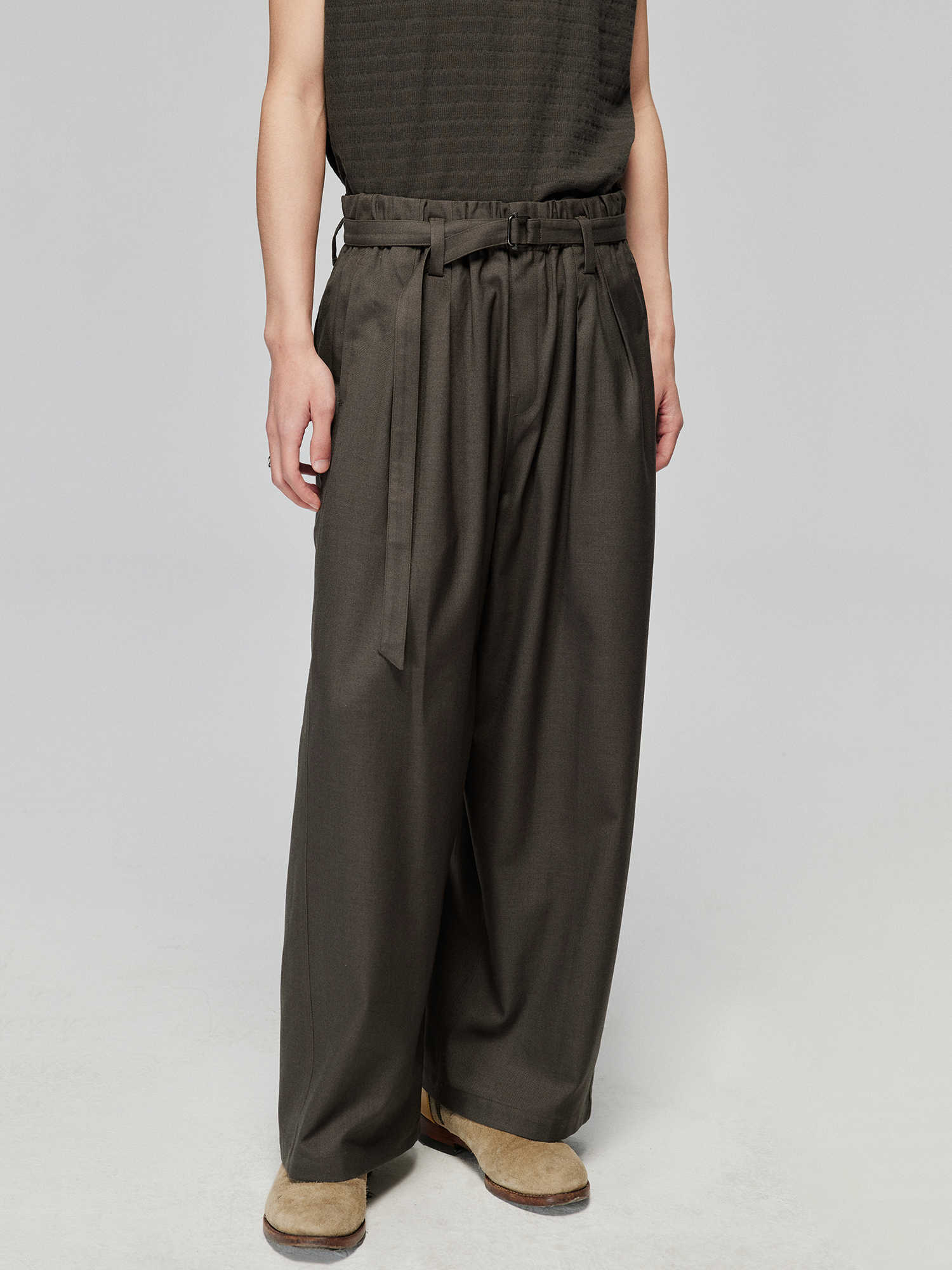 About All-match Elastic Lace Waist Adjustable Wide-leg Suit Pants