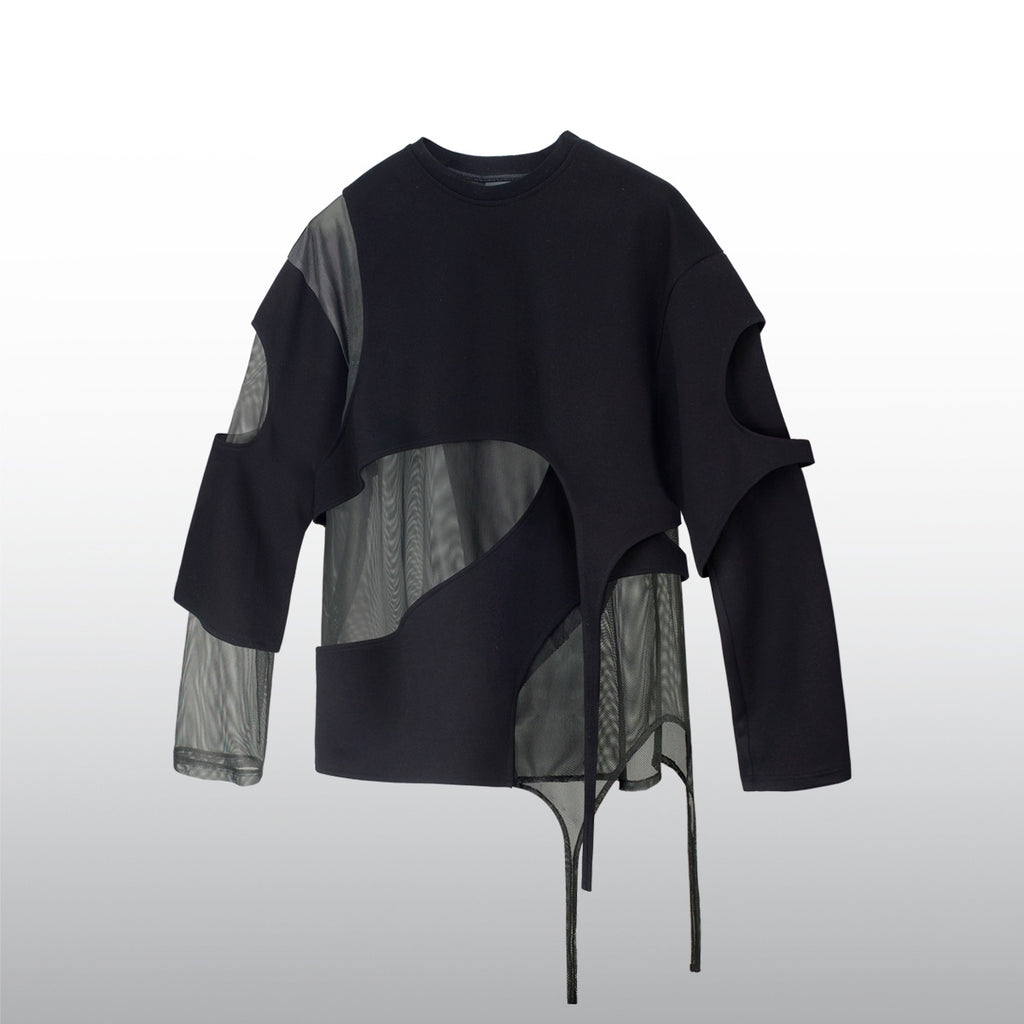 Diaper Hollow Structure Mesh Splicing Long Sleeved T-shirt