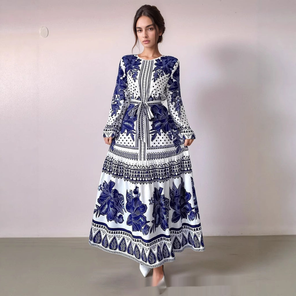 European And American Plus Size Women's Clothes New Printed Long Sleeve Dress