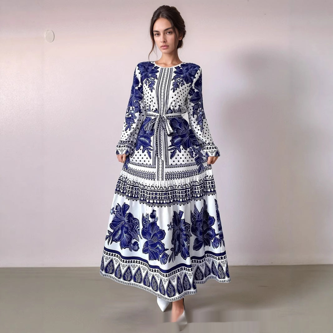European And American Plus Size Women's Clothes New Printed Long Sleeve Dress