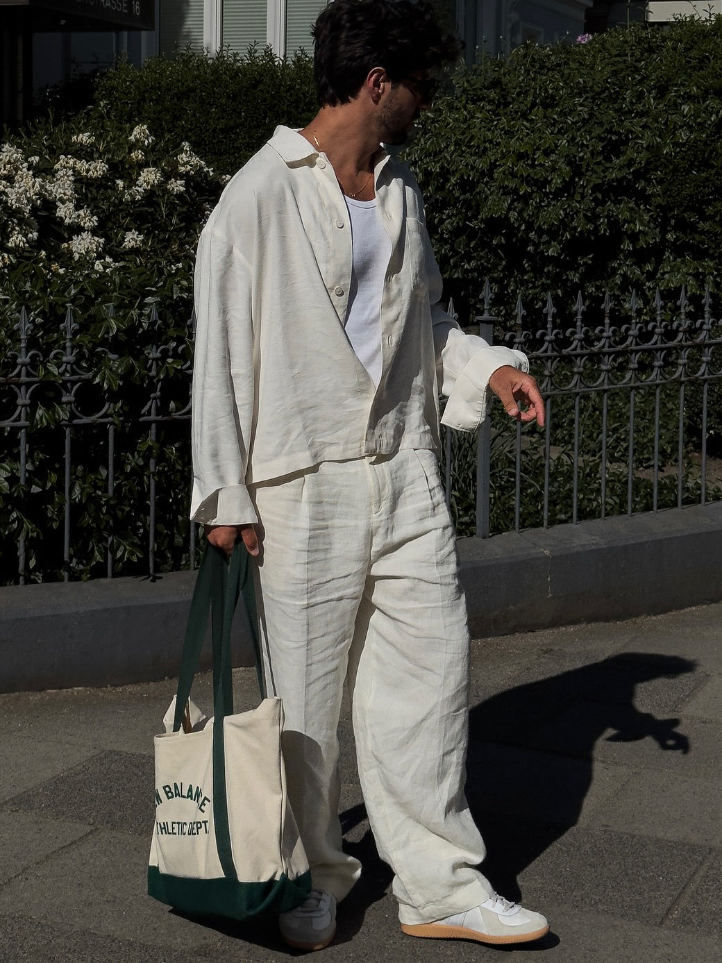 White Linen Shirt & Loose-fit Pants Set