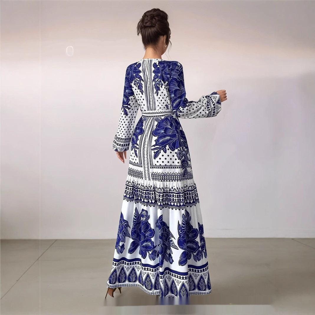 European And American Plus Size Women's Clothes New Printed Long Sleeve Dress