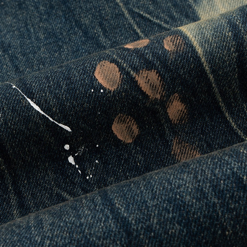 Old Splash-ink Blue Washed Straight-leg Trousers