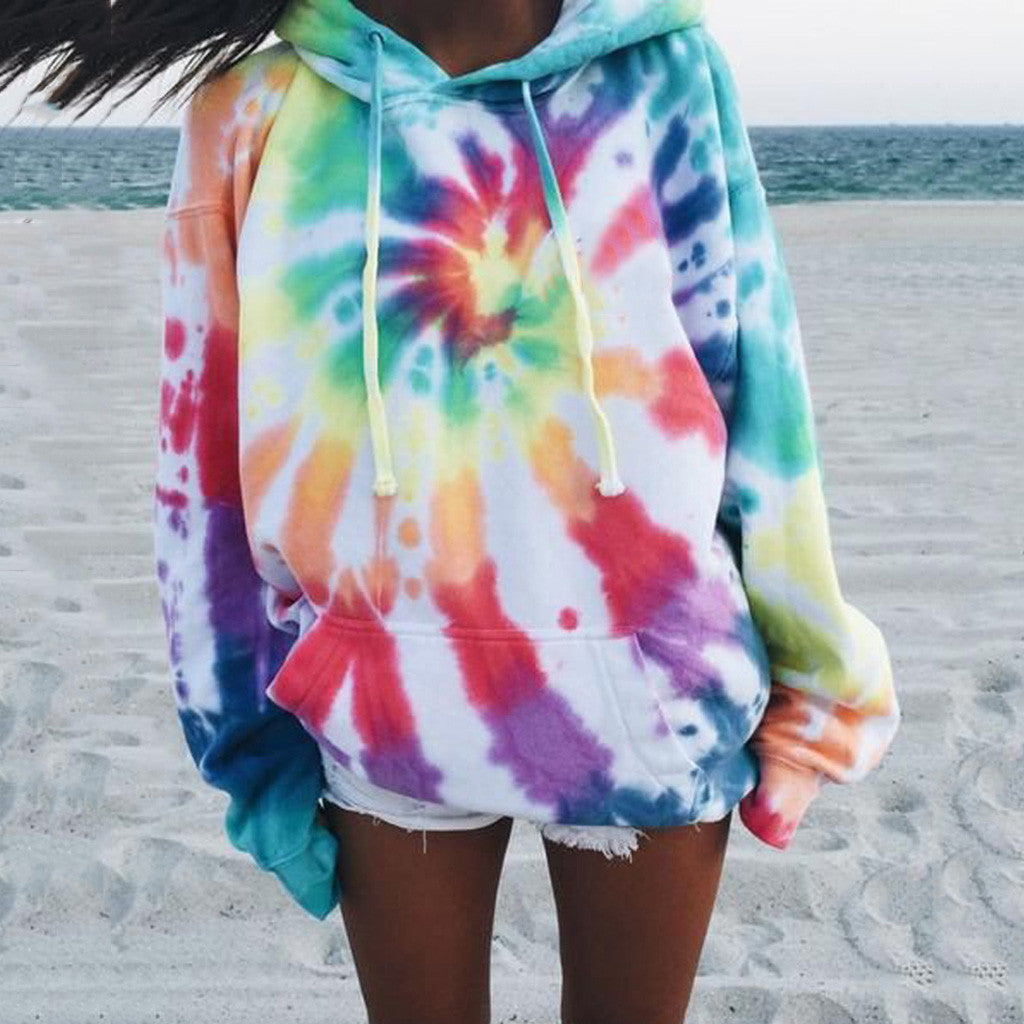 Women's Loose Tie-dyed Printed Hooded Long Sleeve Sweatshirt