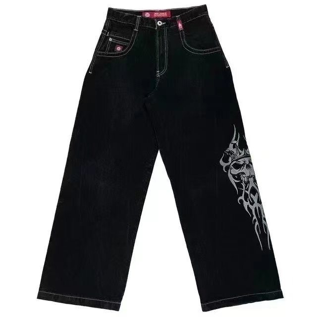 Printed Black Jeans American Retro Jazz