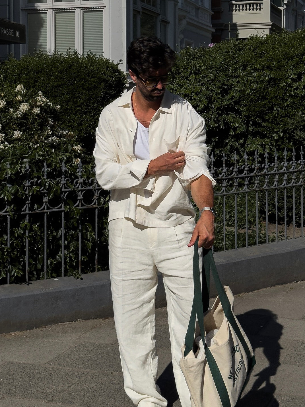 White Linen Shirt & Loose-fit Pants Set