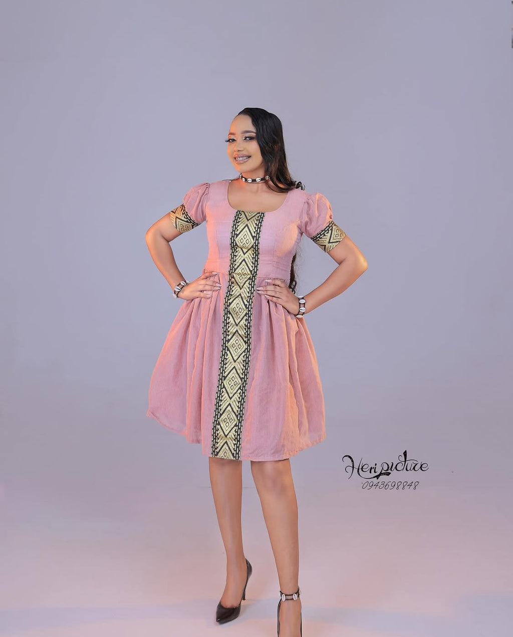 Women's shot habeshan dress ሓጺር ዘመናዊ ሽፎን