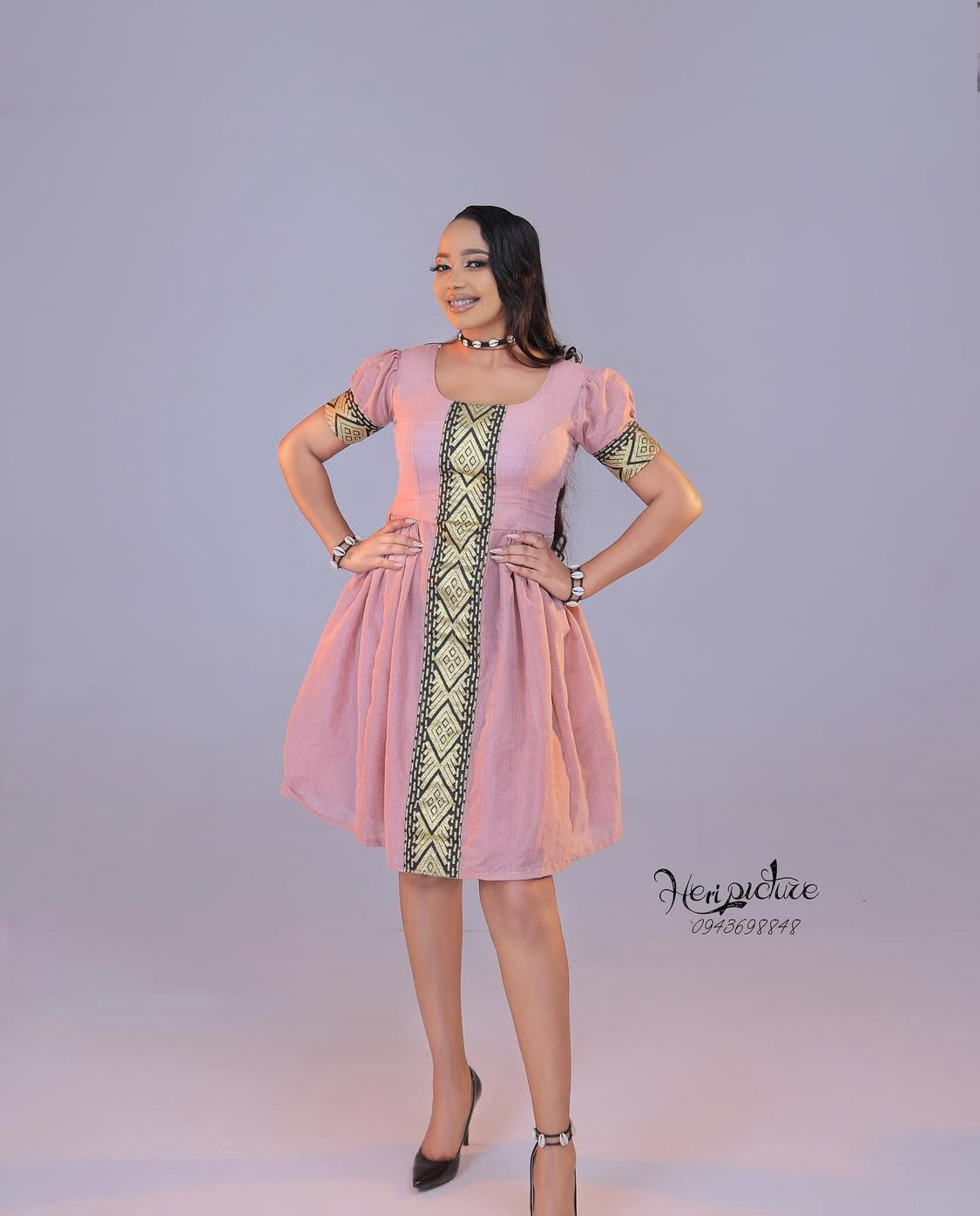 Women's shot habeshan dress ሓጺር ዘመናዊ ሽፎን