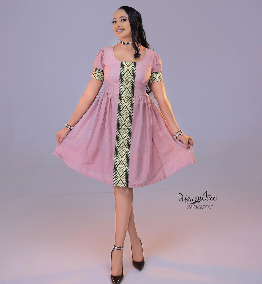 Women's shot habeshan dress ሓጺር ዘመናዊ ሽፎን