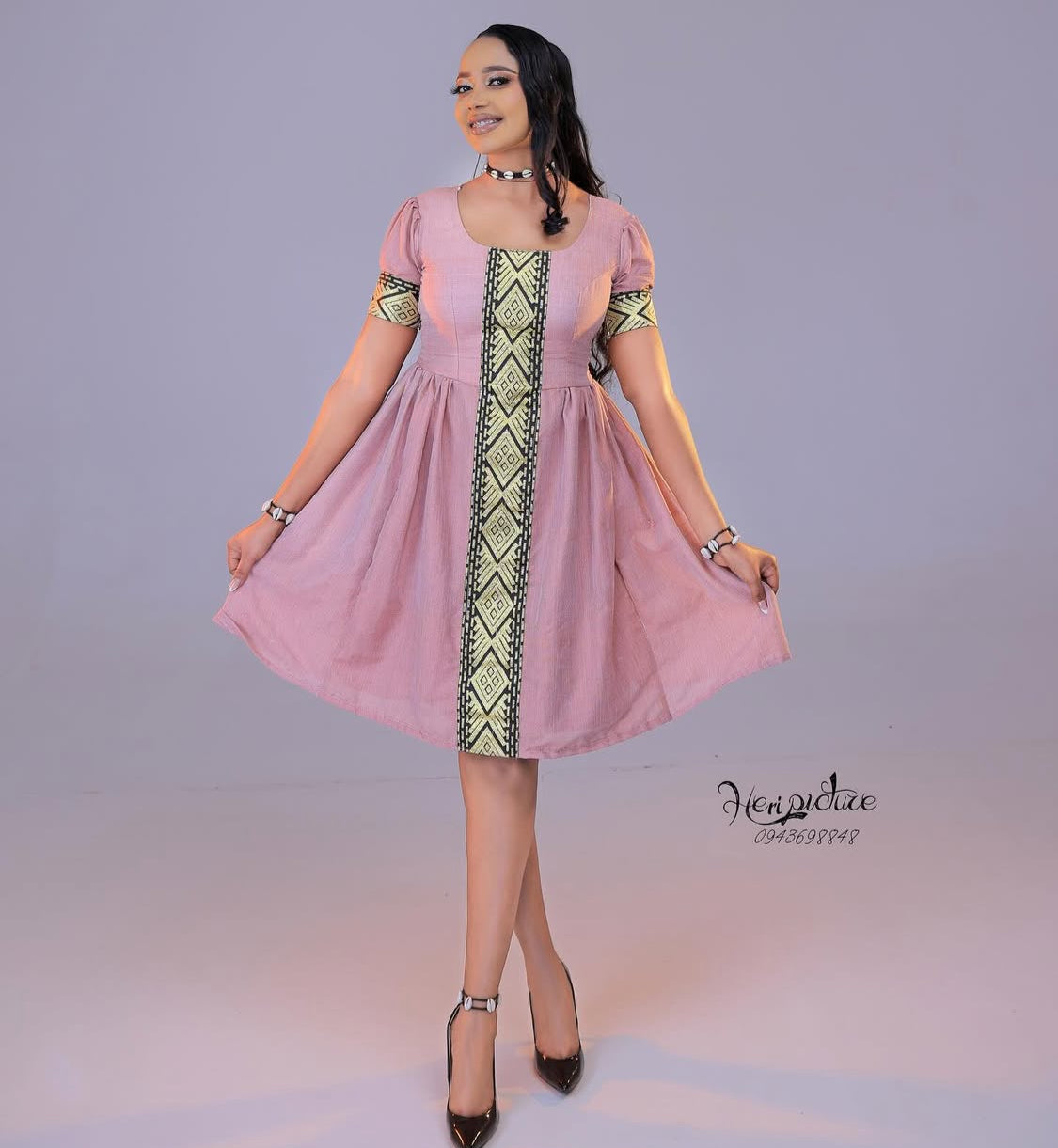 Women's shot habeshan dress ሓጺር ዘመናዊ ሽፎን