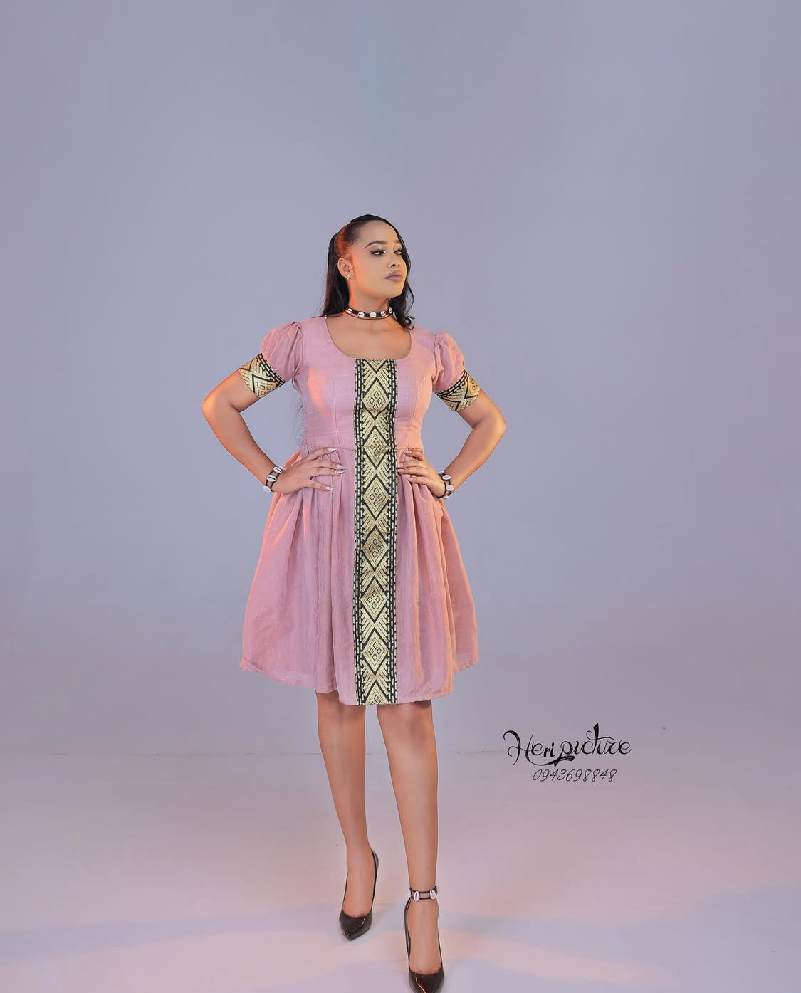 Women's shot habeshan dress ሓጺር ዘመናዊ ሽፎን