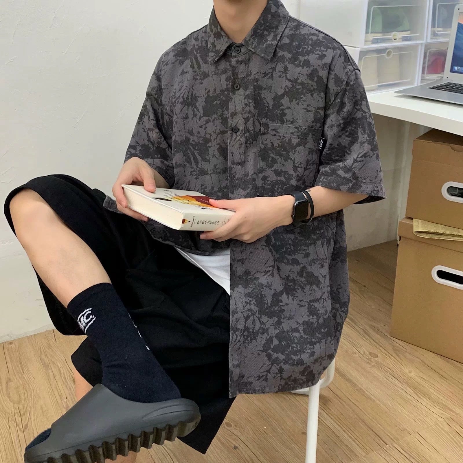Summer Hong Kong Style Short Sleeve Shirt Coat Shorts Three-piece Suit