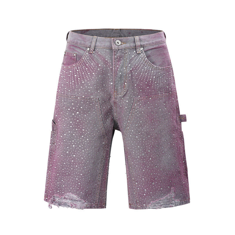 Splash-ink Dyed Gradient Denim Shorts