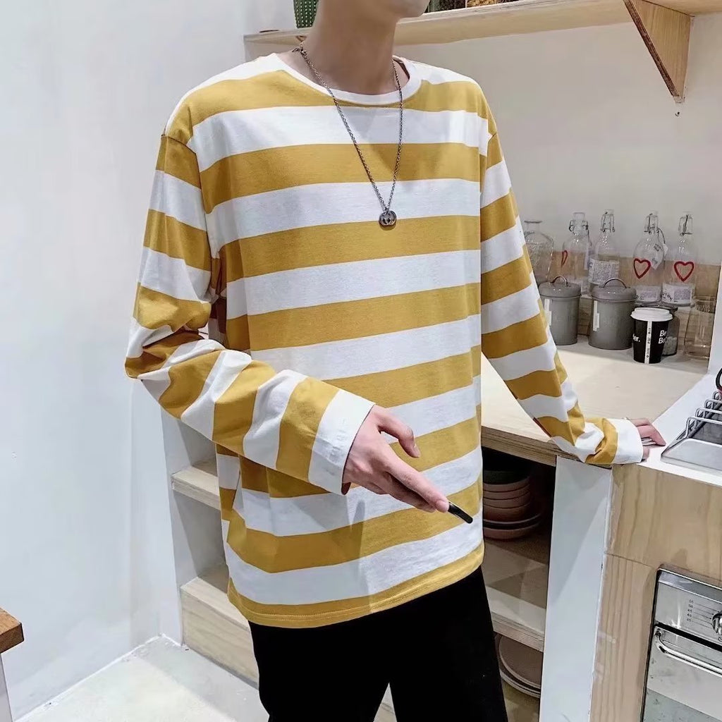 Autumn Striped T-shirt Loose Bottoming Round Neck Casual
