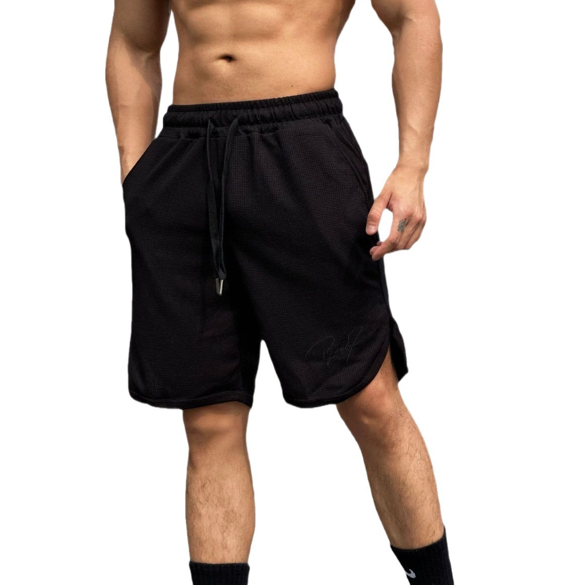Men's Shorts Waffle American Solid Color Running Fitness Sports Casual Shorts