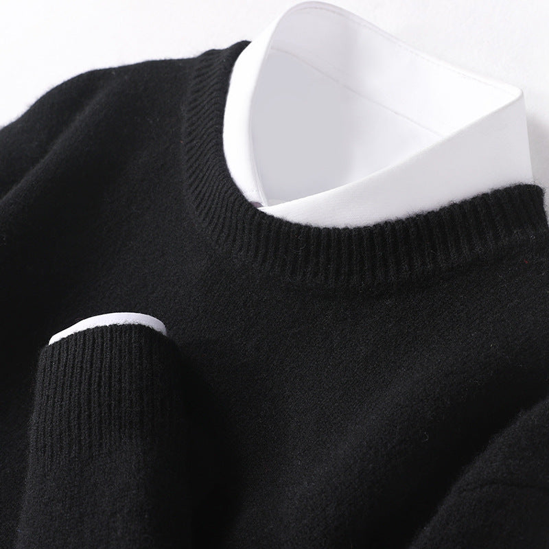 Men's Thickened Pullover Sheep Fur Sweater Loose Round Neck Solid Color Sweater