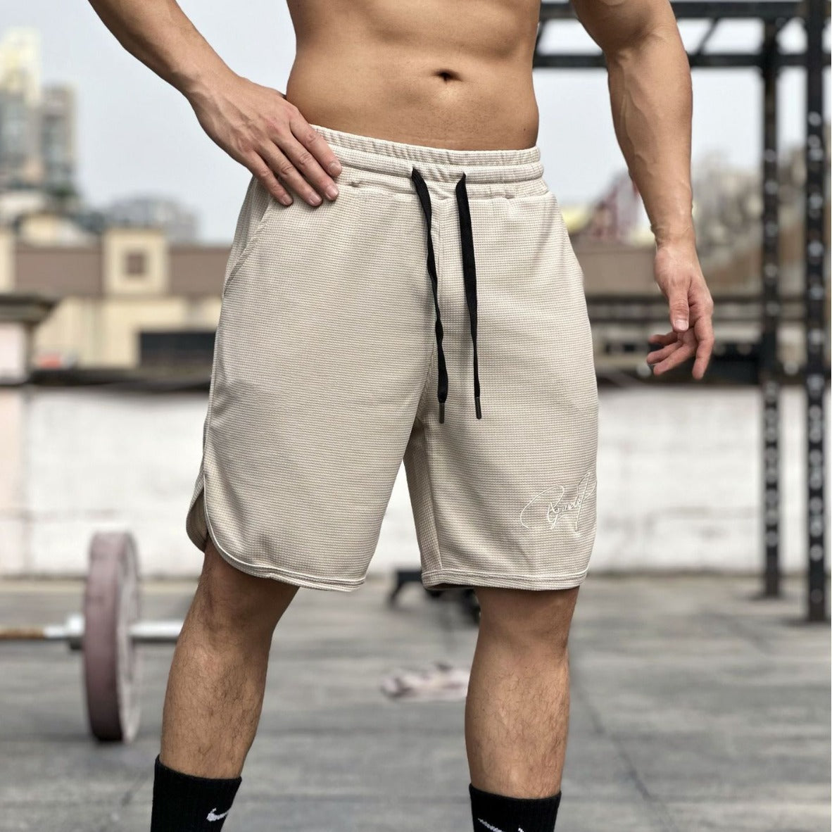 Men's Shorts Waffle American Solid Color Running Fitness Sports Casual Shorts