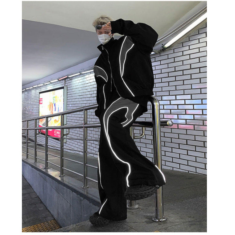 Reflective Color Matching Sports And Leisure Padded Shoulder Suit
