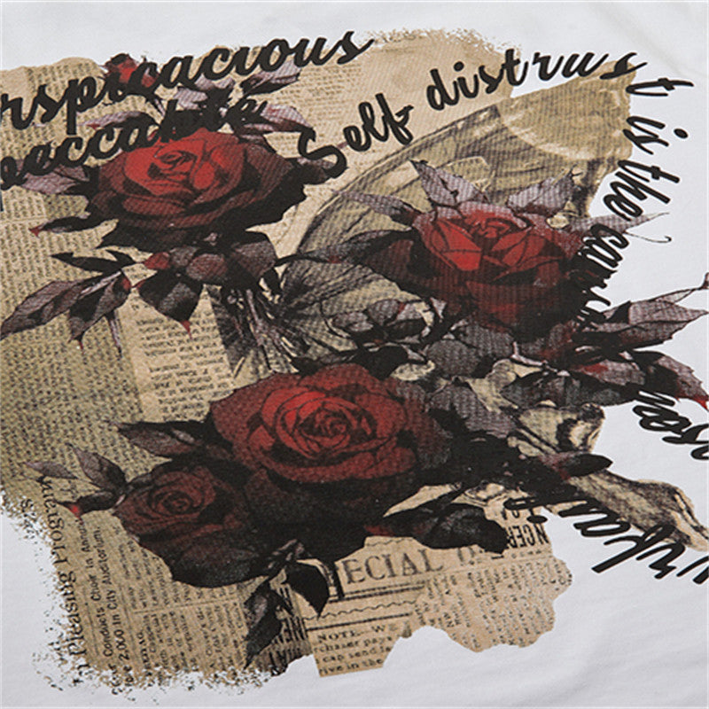 Rose Flower Printed Short-sleeved T-shirt