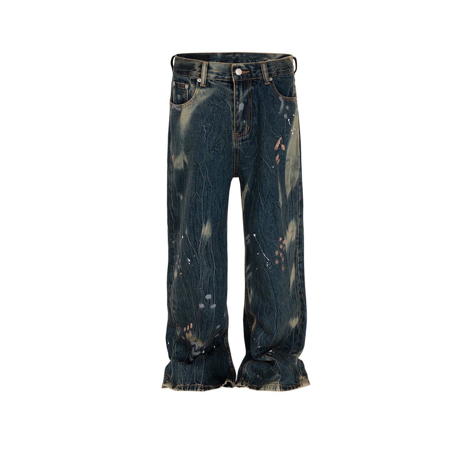 Old Splash-ink Blue Washed Straight-leg Trousers