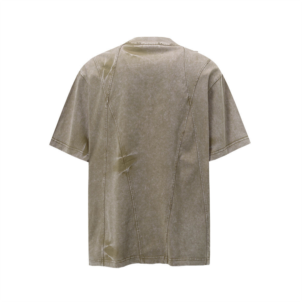 Spray-dyed Old Washed Short-sleeved T-shirt For Men