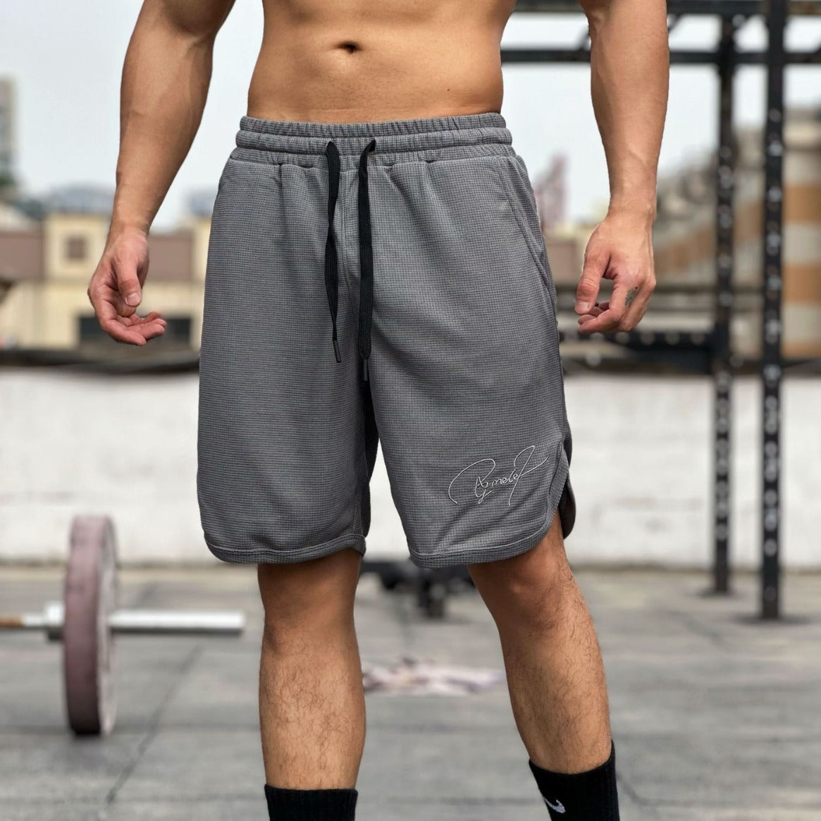 Men's Shorts Waffle American Solid Color Running Fitness Sports Casual Shorts