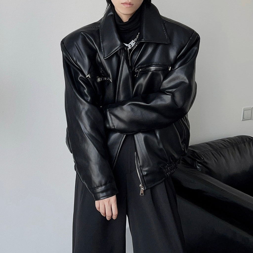 Men's High-grade Profile Casual Retro Metal Buckle Motorcycle Leather Coat