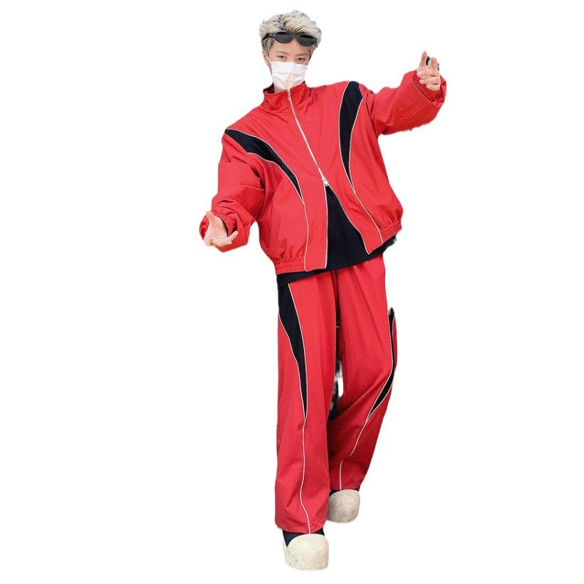 Reflective Color Matching Sports And Leisure Padded Shoulder Suit