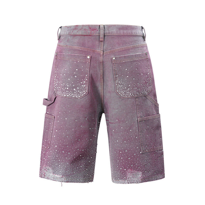Splash-ink Dyed Gradient Denim Shorts