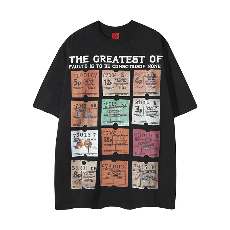 Color Card Jiugongge Printed Cotton Short-sleeved T-shirt