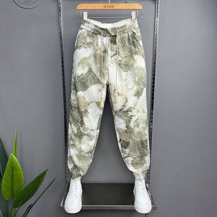 Jacquard Stretch Slim Fit Men's Ankle-tied Pants