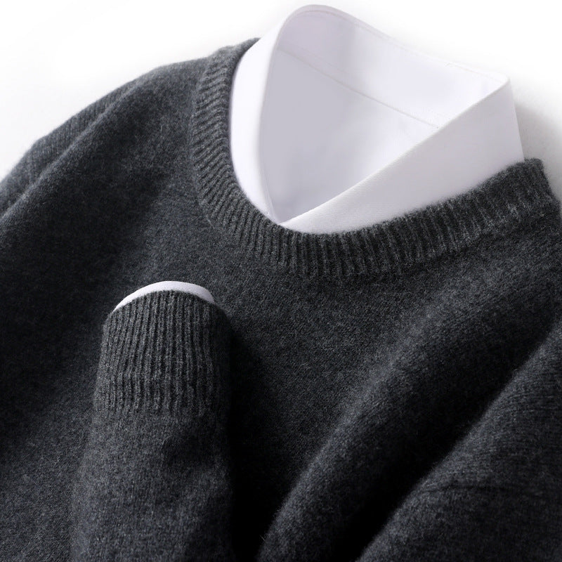 Men's Thickened Pullover Sheep Fur Sweater Loose Round Neck Solid Color Sweater