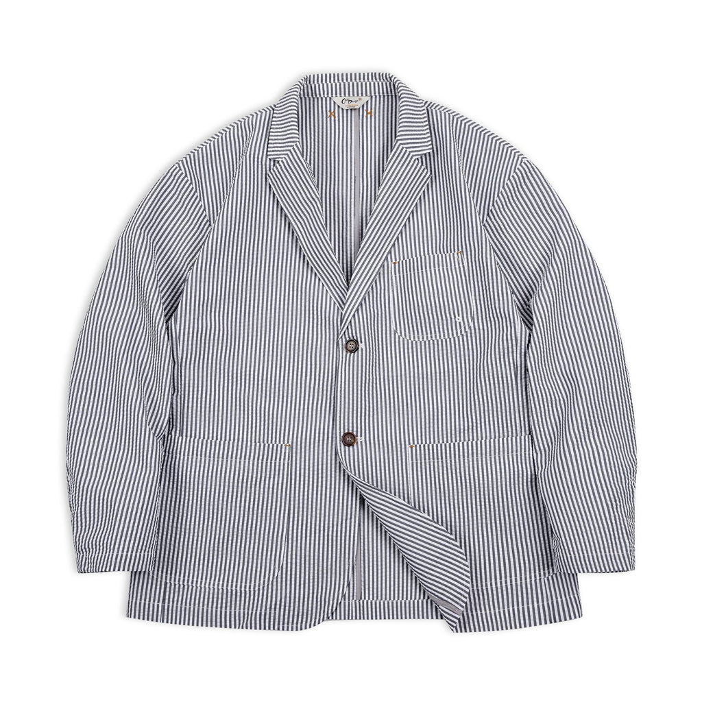 Seersucker Striped Blazer Flat Collar